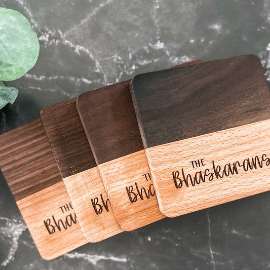 Wooden Square Coasters, Set of 4