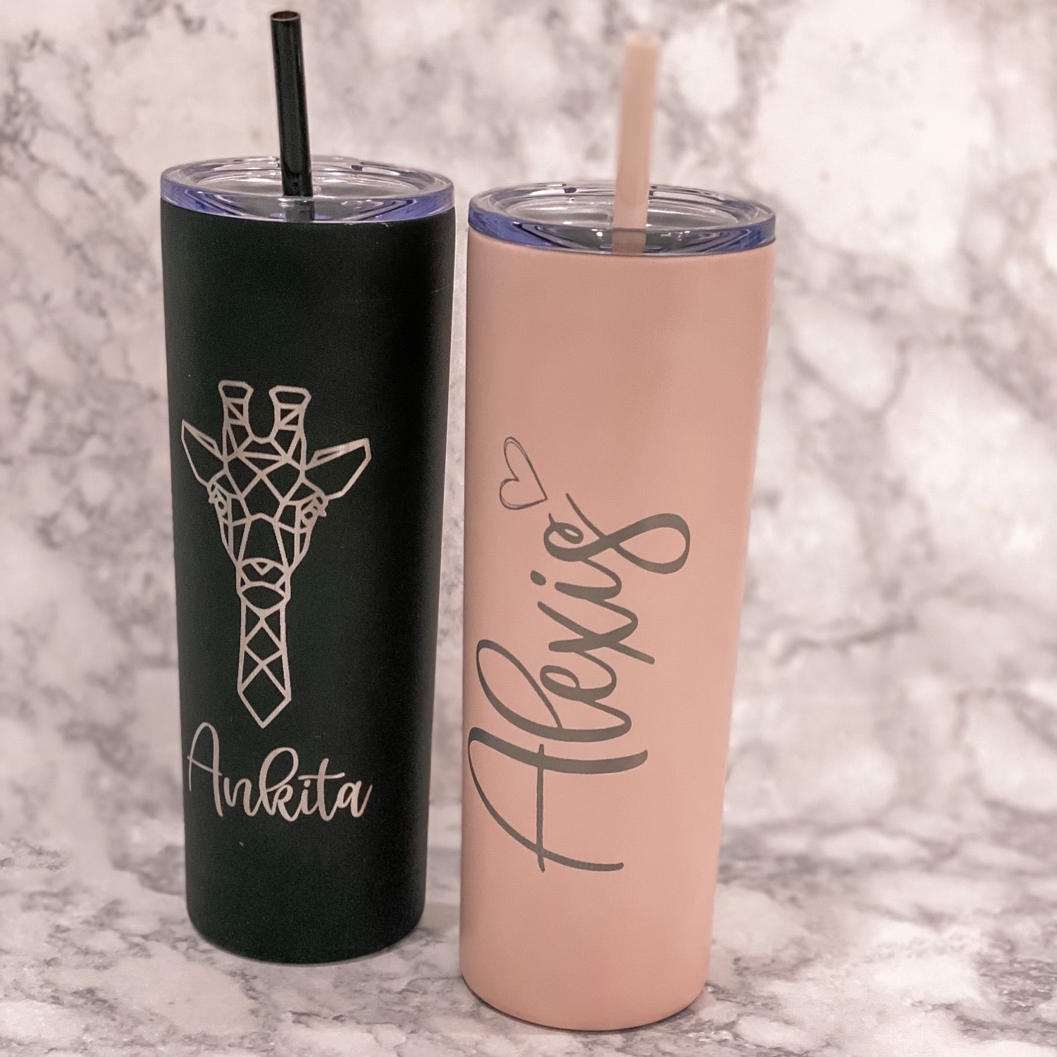 Engraved Personalized Skinny Tumbler with Straw
