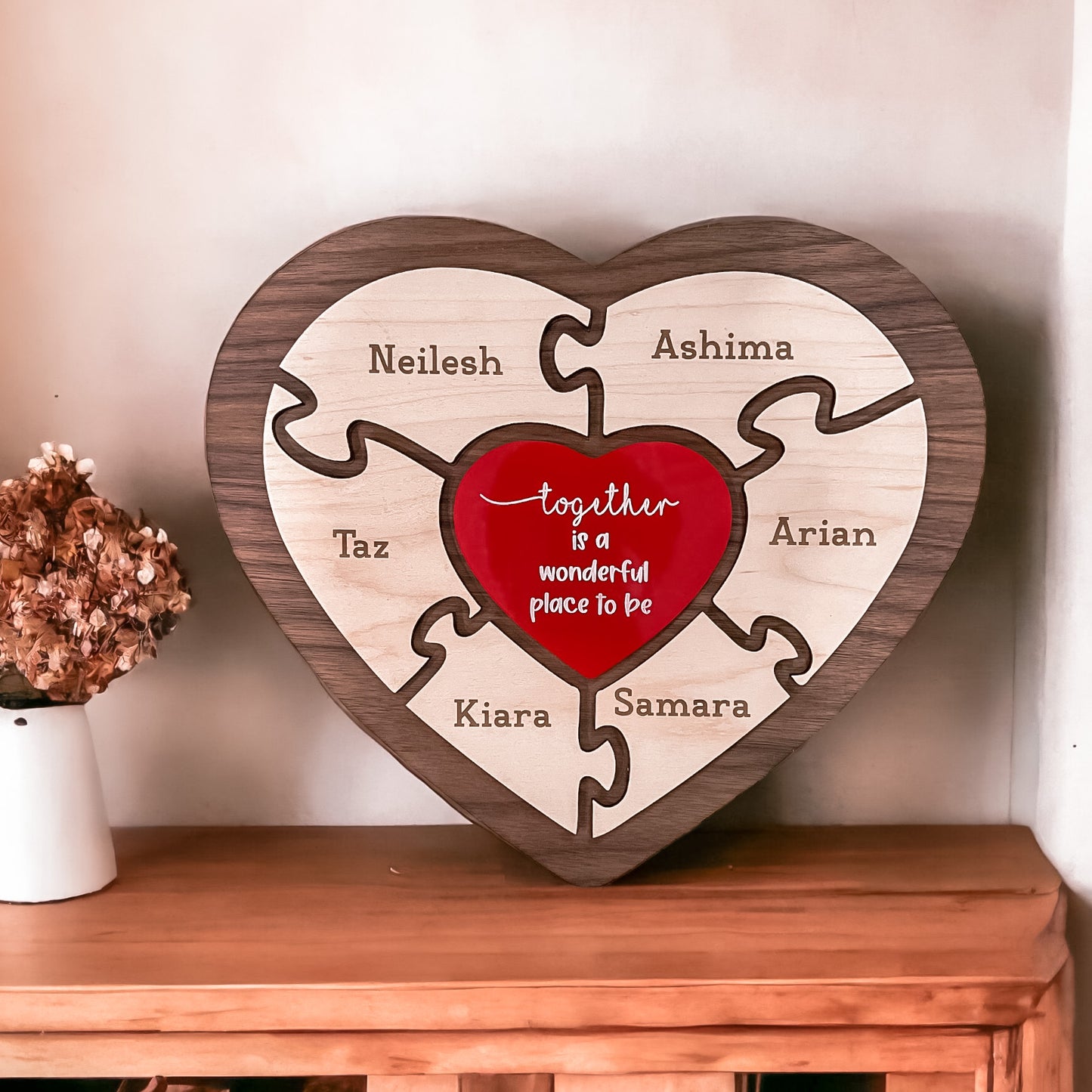 Heart puzzle family frame