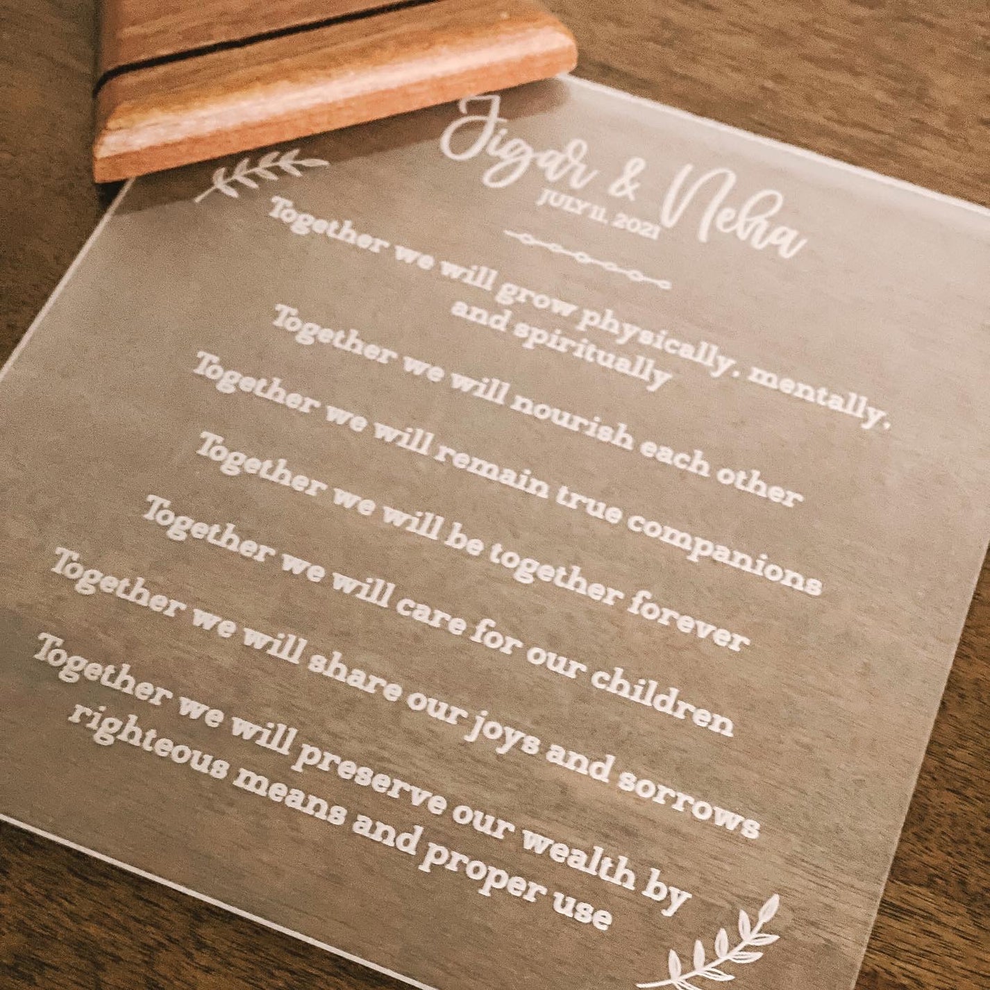 Saptapadi wedding vows plaque with stand Bhaasha Basics