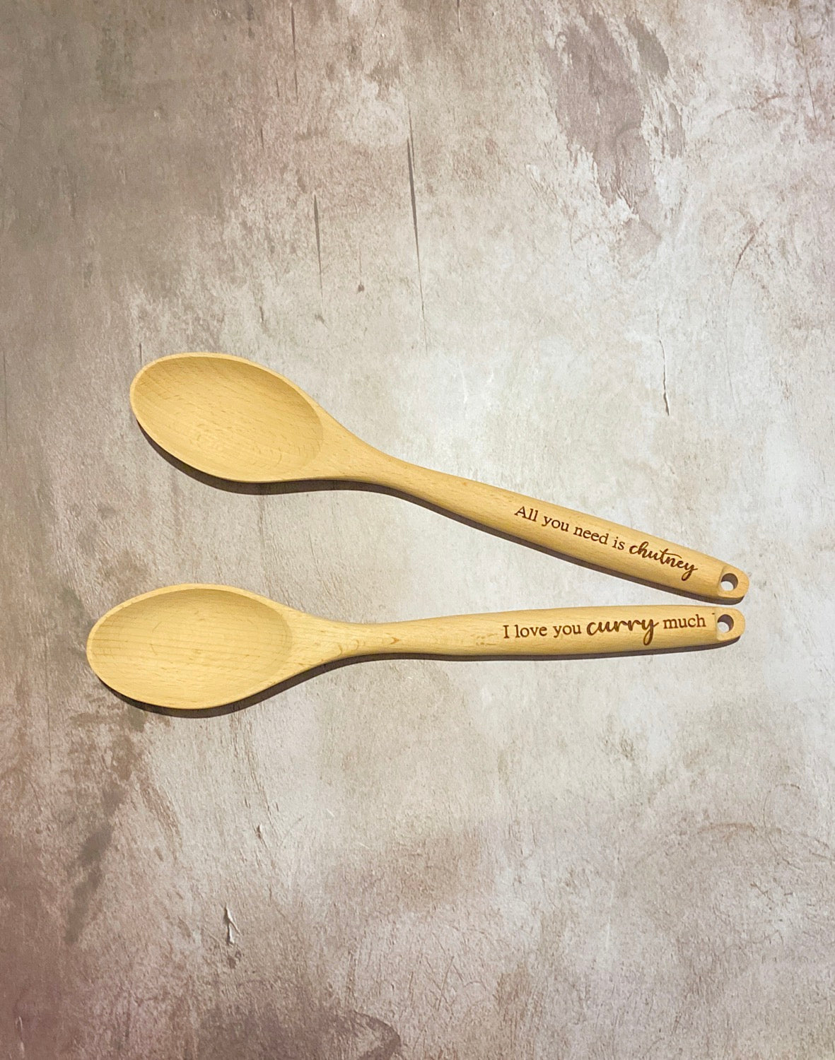 Set of 2 Engraved Wooden Mixing Spoons